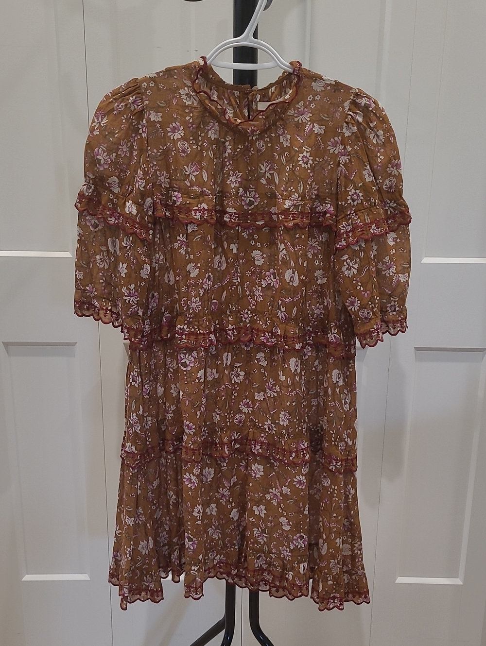 Isabel Marant Etoile Maiwenn Brown Floral Ruffled Tiered Mini Dress